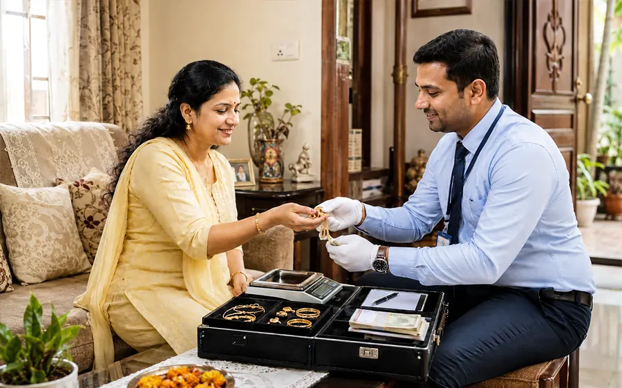 A woman receiving instant cash after doorstep gold jewellery valuation at her home