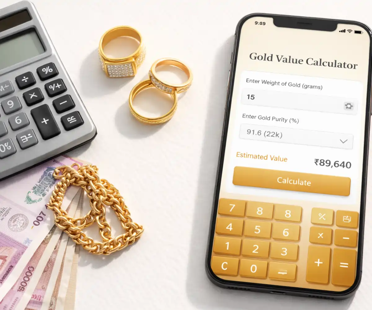 Gold value calculation on a mobile calculator