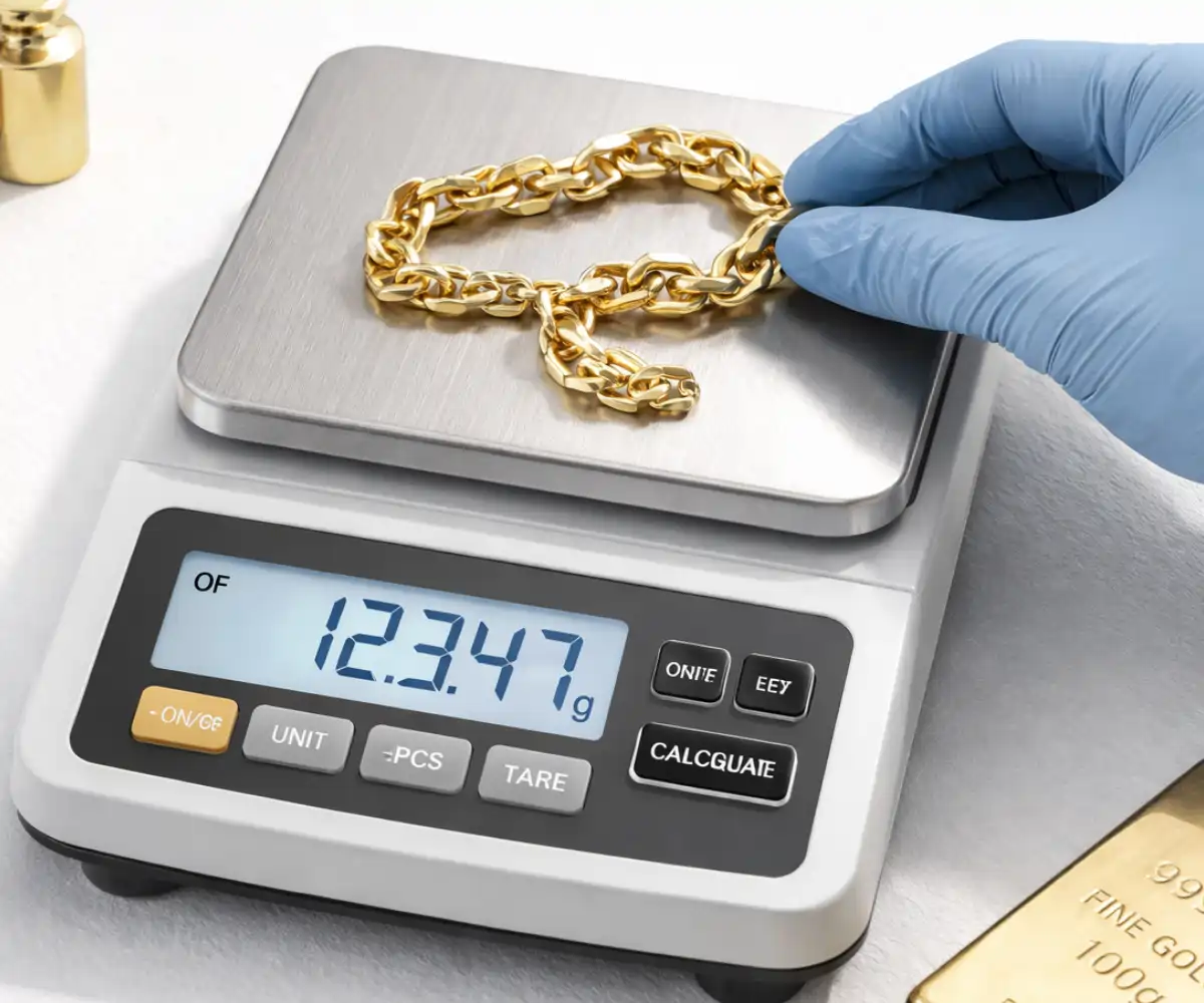 Gold weight measurement on a digital scale