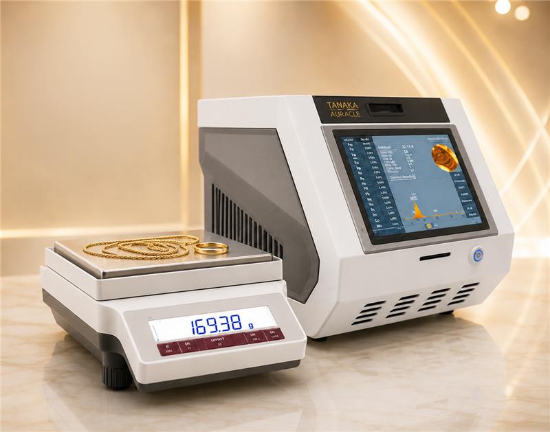 Gold jewellery on a calibrated weighing scale for accurate valuation